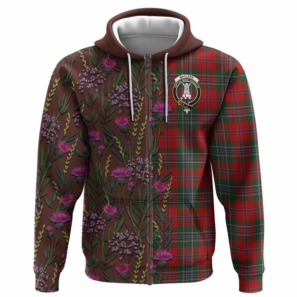 MacLean (McLean) Family Crest Tartan Hoodie Scottish Thistle Flower Pattern Half Style - Tartan Vibes Clothing