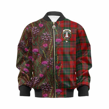 MacLean (McLean) Family Crest Tartan Kid Bomber Jacket Scottish Thistle Flower Pattern Half Style - Tartan Vibes Clothing