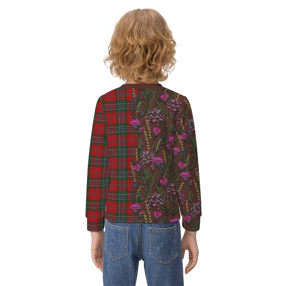 MacLean (McLean) Family Crest Tartan Kid Knitted Sweatshirt Scottish Thistle Flower Pattern Half Style - Tartan Vibes Clothing