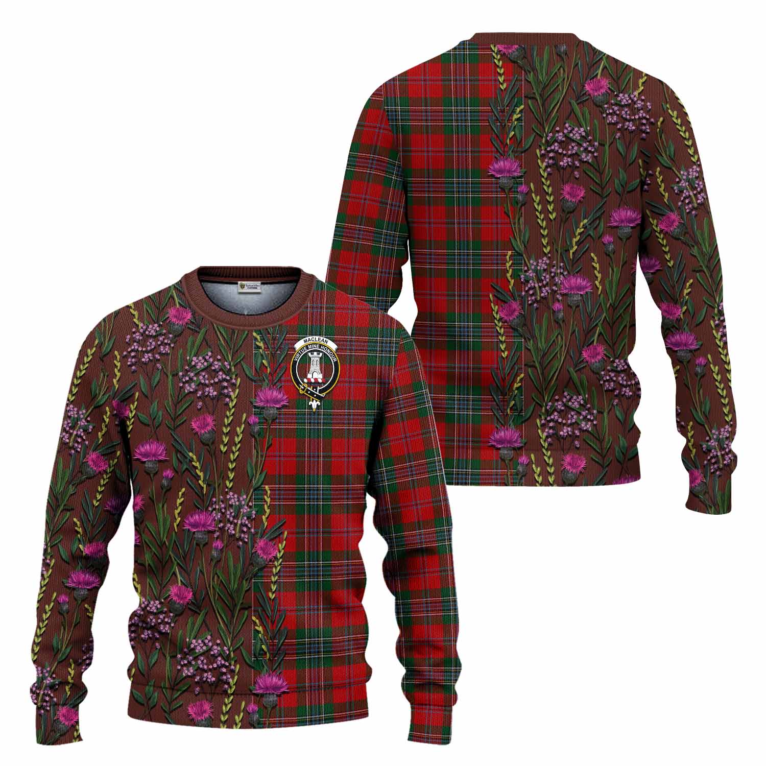 MacLean (McLean) Family Crest Tartan Knitted Sweater Scottish Thistle Flower Pattern Half Style - Tartan Vibes Clothing