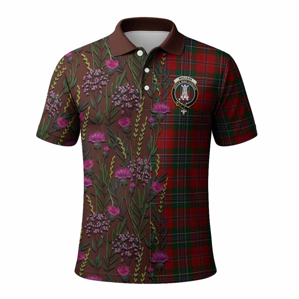MacLean (McLean) Family Crest Tartan Polo Shirt Scottish Thistle Flower Pattern Half Style - Tartan Vibes Clothing
