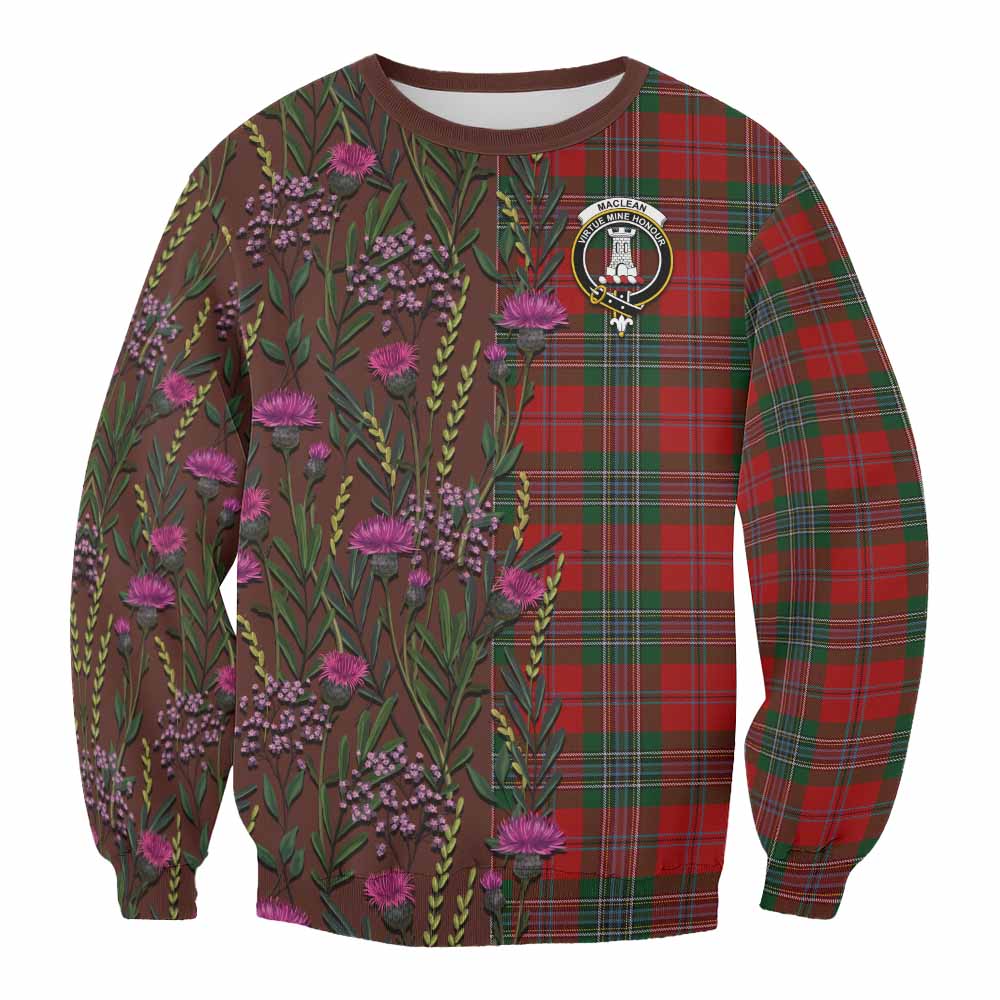 MacLean (McLean) Family Crest Tartan Sweatshirt Scottish Thistle Flower Pattern Half Style - Tartan Vibes Clothing