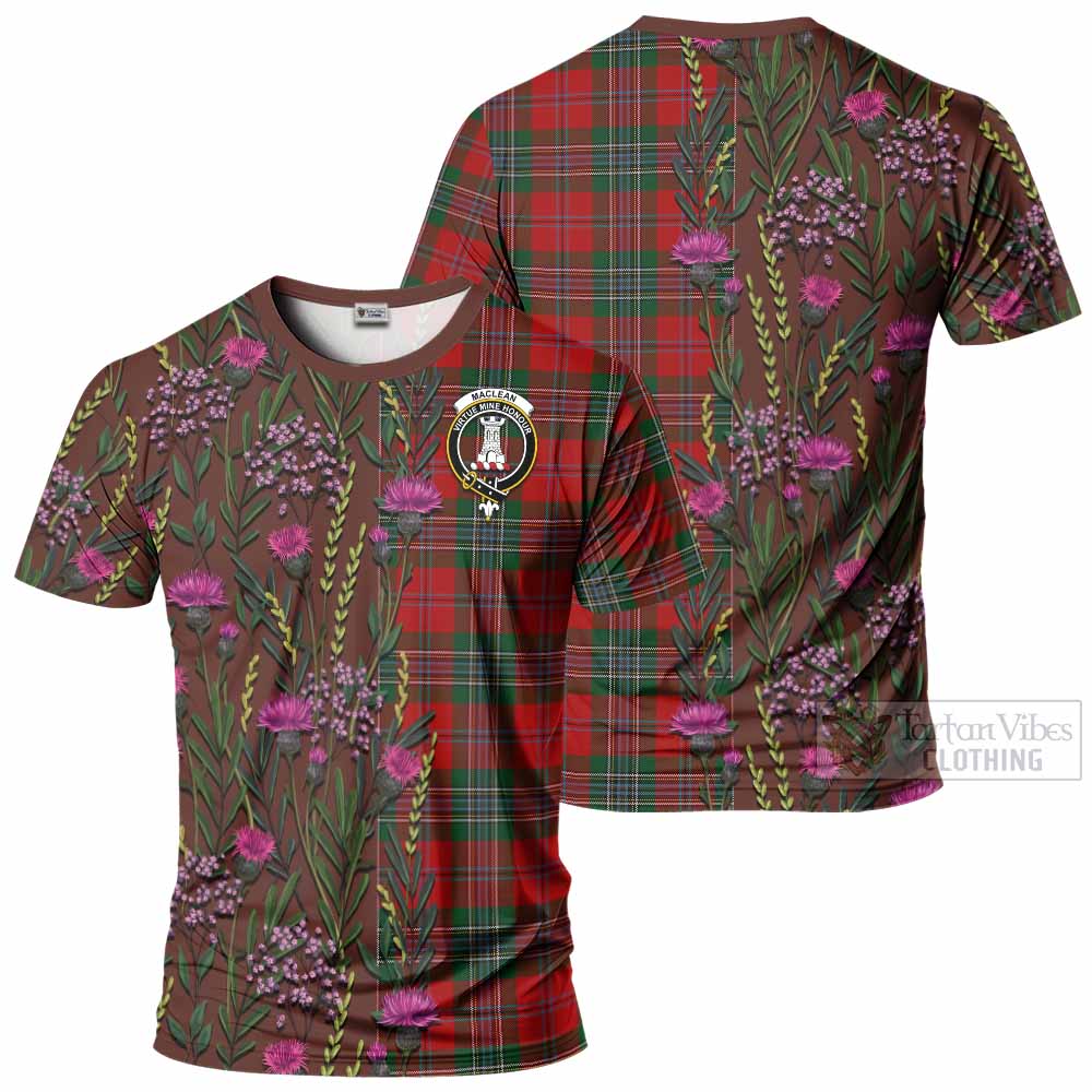 MacLean (McLean) Family Crest Tartan T-Shirt Scottish Thistle Flower Pattern Half Style - Tartan Vibes Clothing