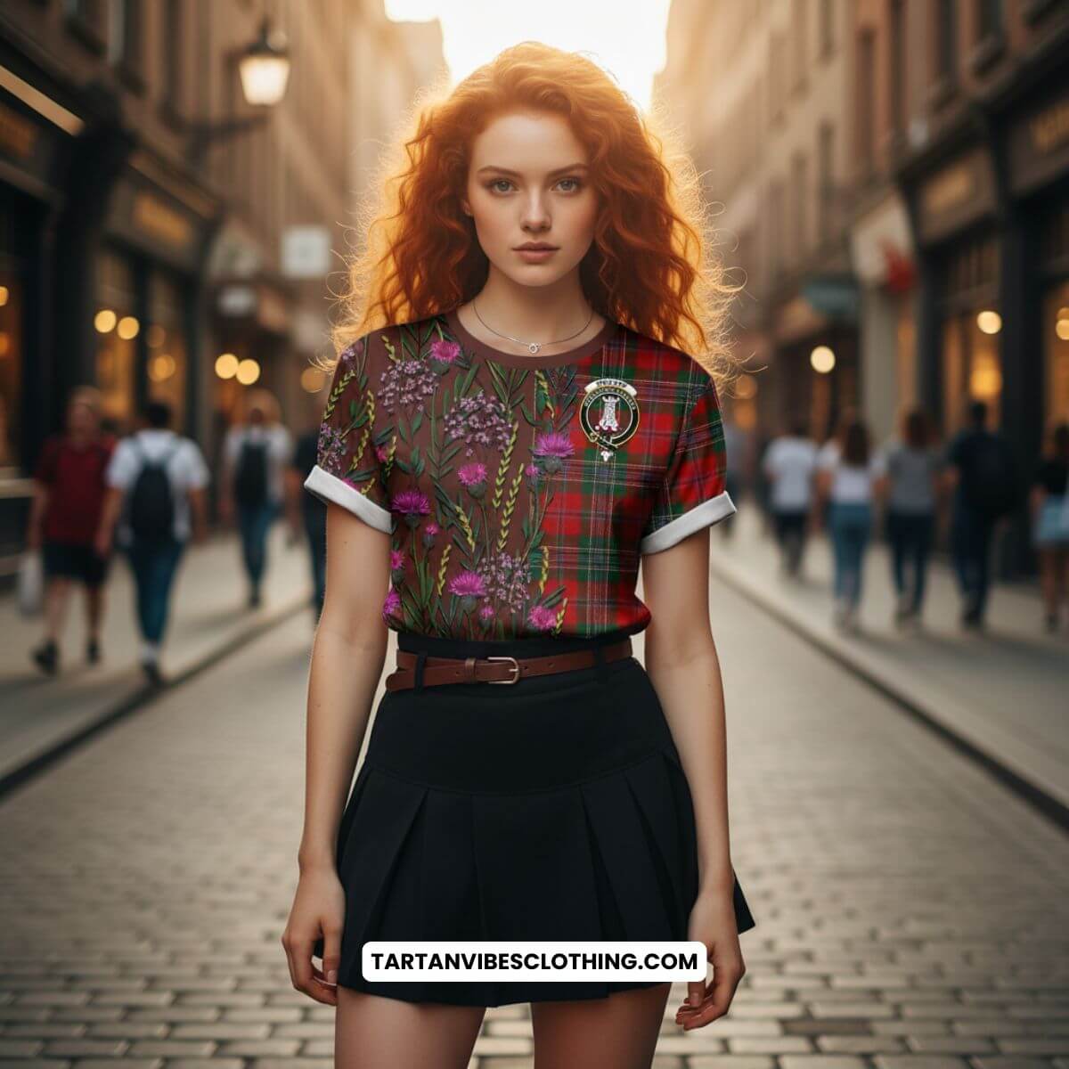 MacLean (McLean) Family Crest Tartan T-Shirt Scottish Thistle Flower Pattern Half Style