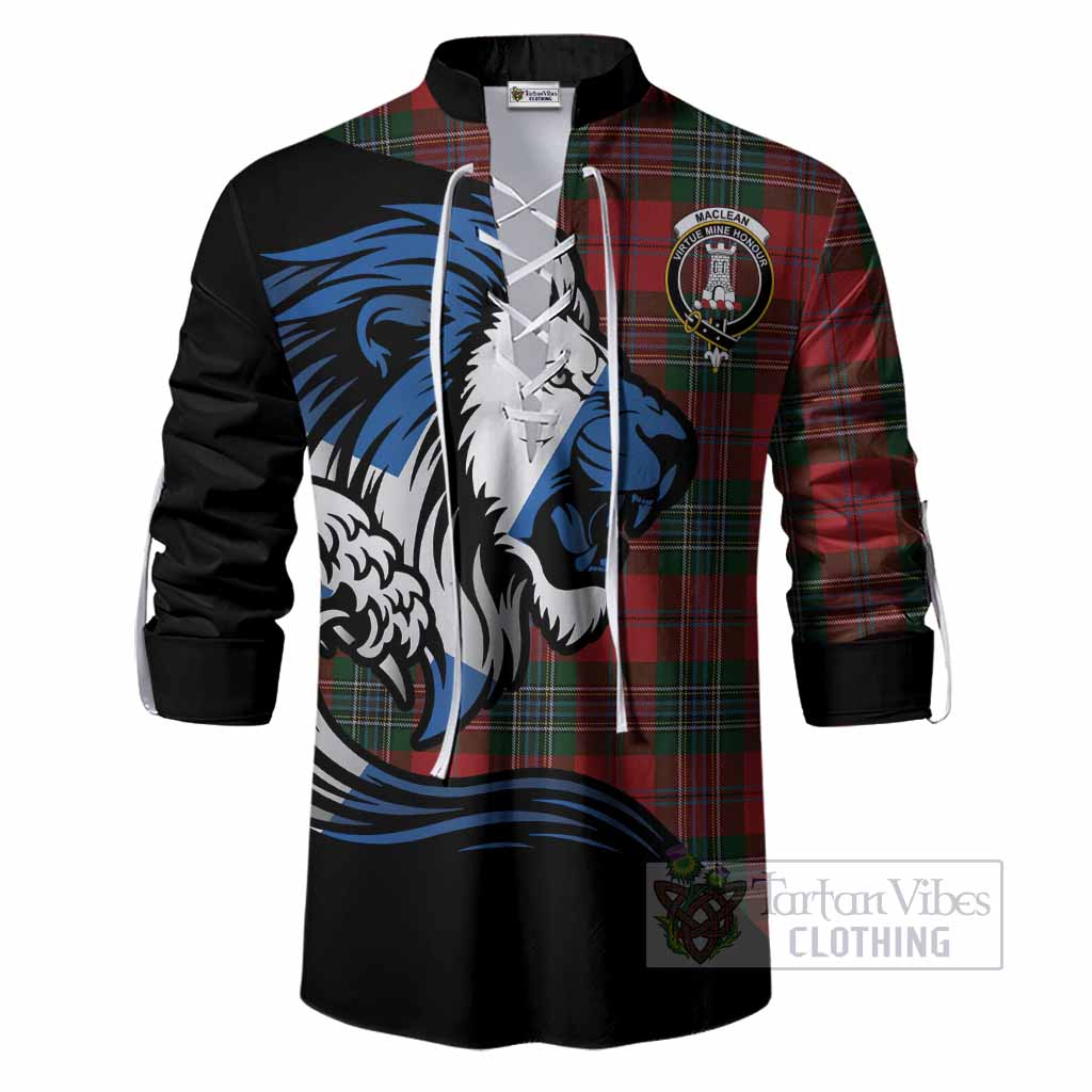 MacLean (McLean) Tartan Crest Ghillie Shirt Scottish Golden Lions Wave Flow