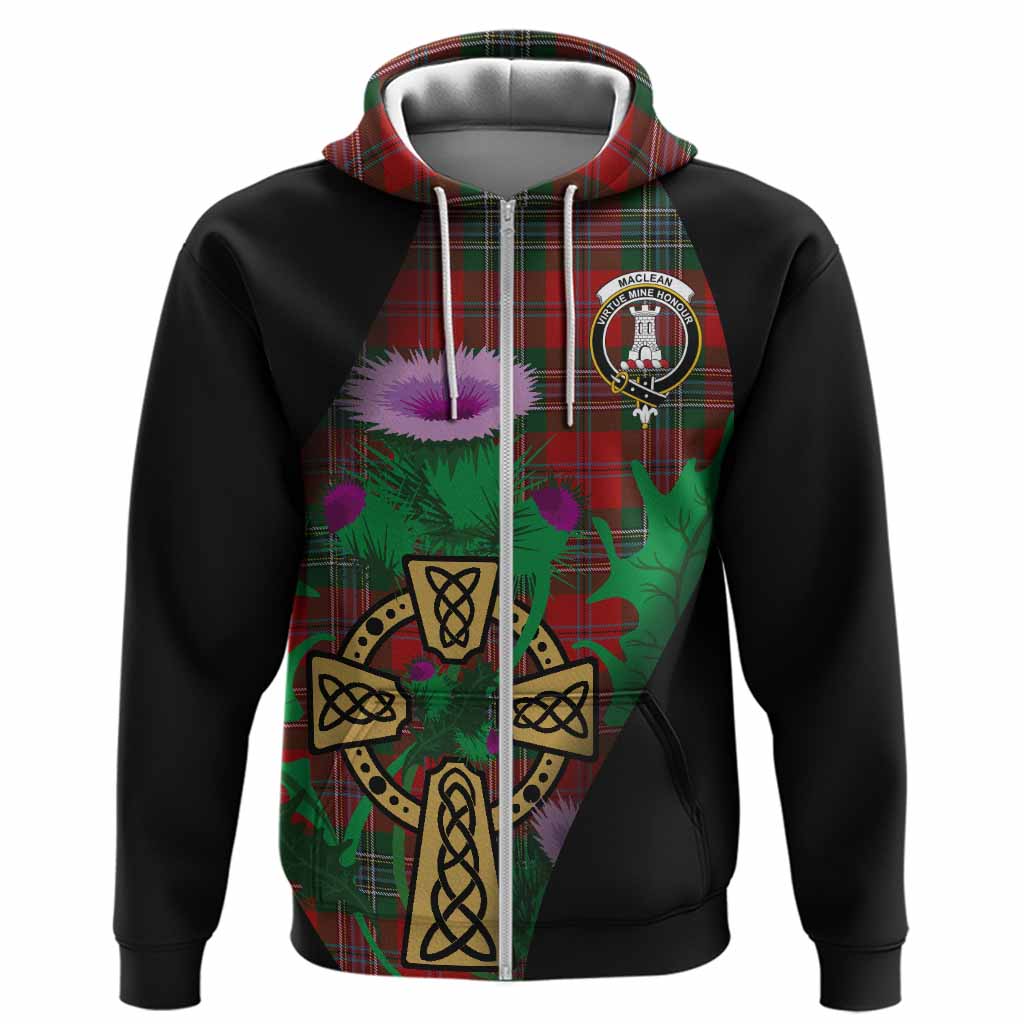 MacLean (McLean) Tartan Crest Hoodie Celtic Cross Thistle Flowers