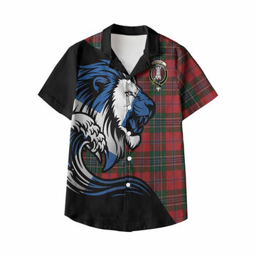 MacLean (McLean) Tartan Crest Kid Hawaiian Shirt Scottish Golden Lions Wave Flow