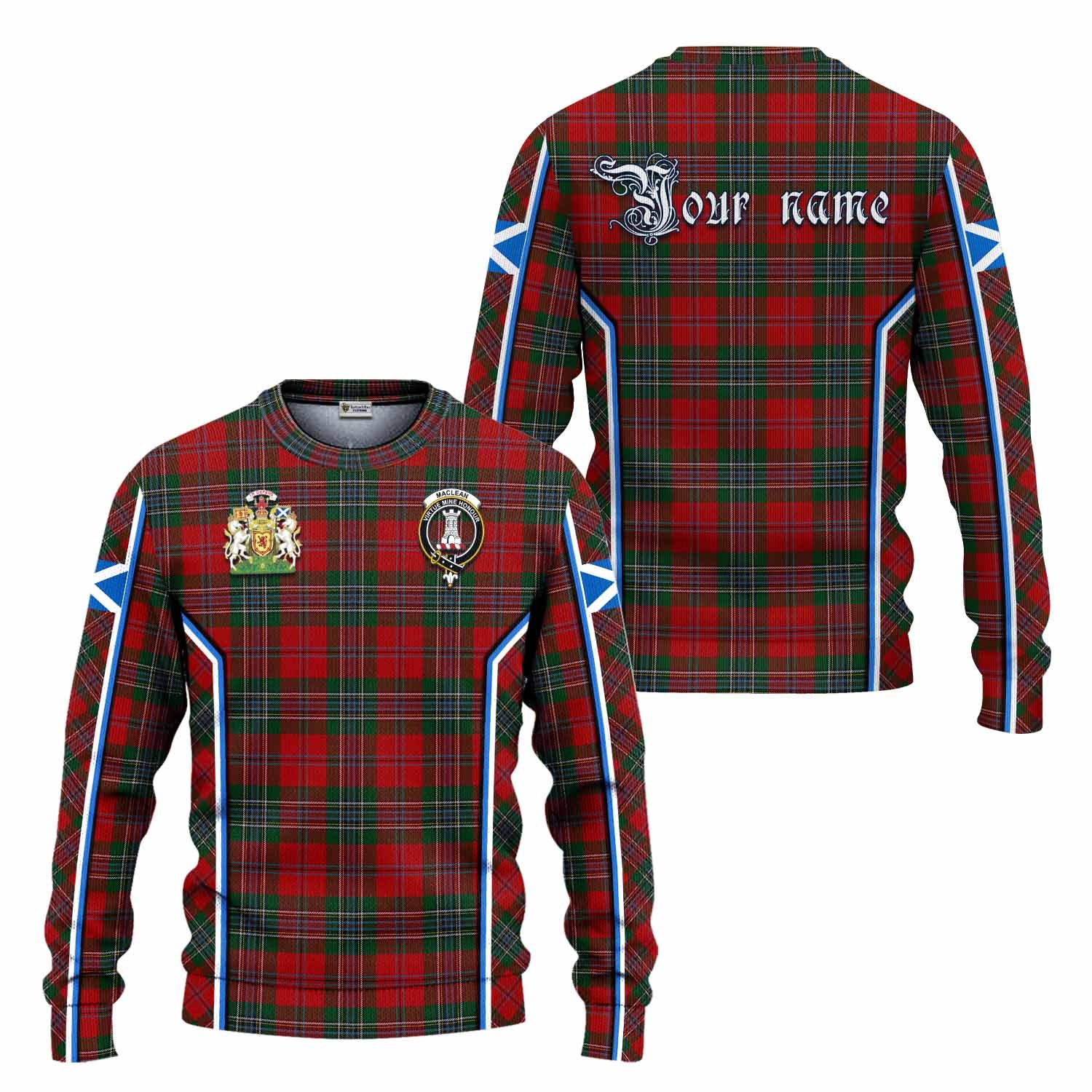 MacLean (McLean) Tartan Crest Knitted Sweater Scotland Coat of Arm Flag Style - Tartan Vibes Clothing