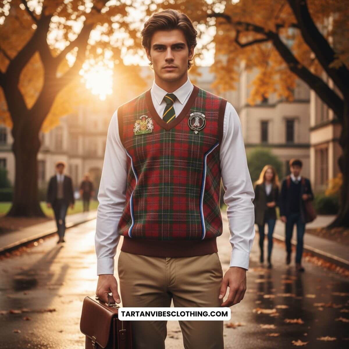 MacLean (McLean) Tartan Crest Knitted V-Neck Vest Scotland Coat of Arm Flag Style