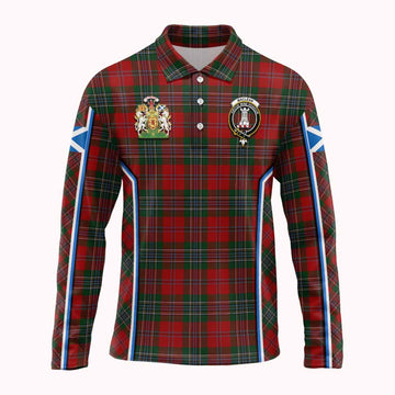 MacLean (McLean) Tartan Crest Long Sleeve Polo Shirt Scotland Coat of Arm Flag Style