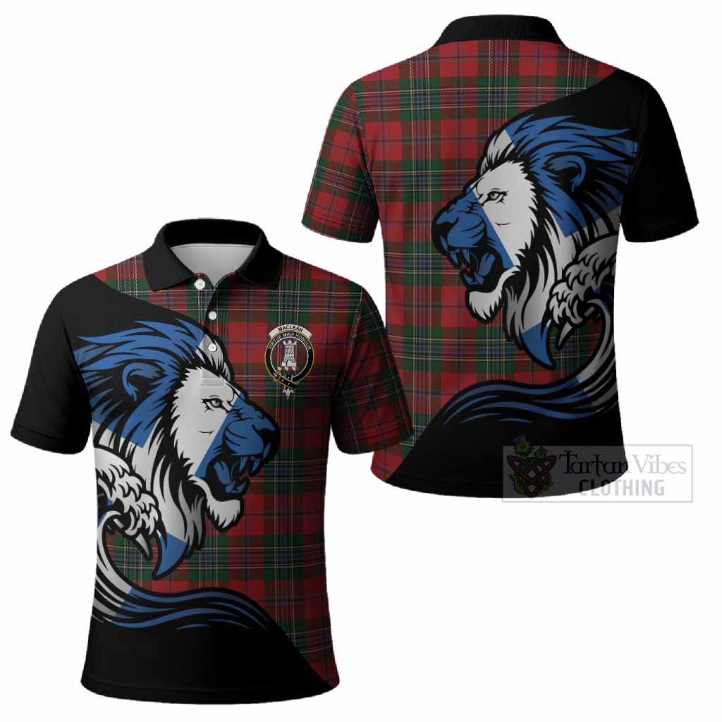 MacLean (McLean) Tartan Crest Polo Shirt Scottish Golden Lions Wave Flow