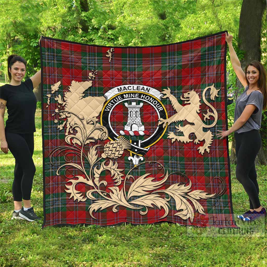 MacLean (McLean) Tartan Crest Premium Quilt with Scottish Iconic Symbols 