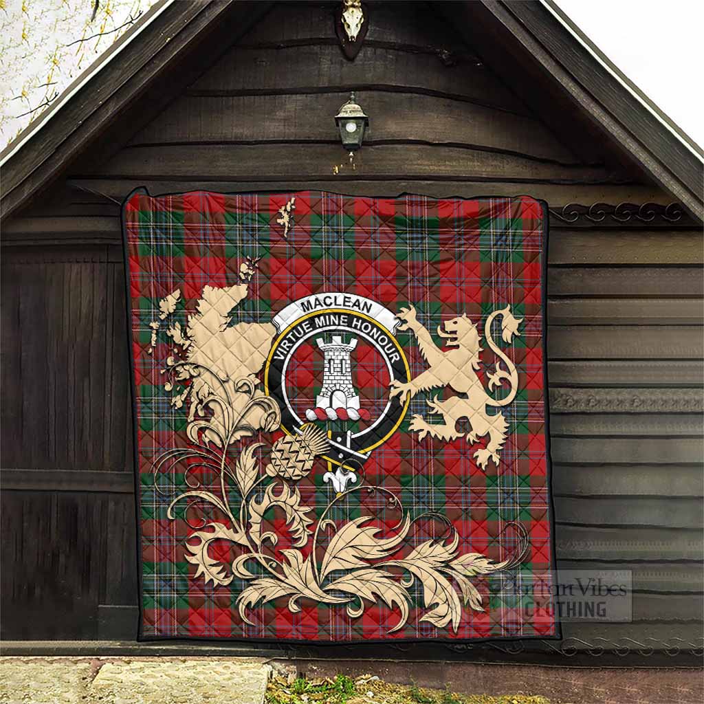 MacLean (McLean) Tartan Crest Premium Quilt with Scottish Iconic Symbols 