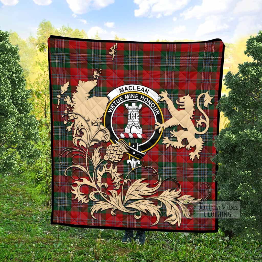 MacLean (McLean) Tartan Crest Premium Quilt with Scottish Iconic Symbols 