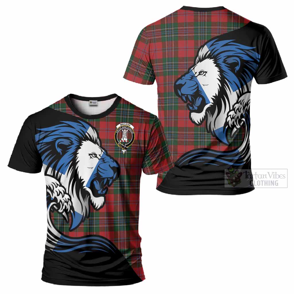 MacLean (McLean) Tartan Crest T-Shirt Scottish Golden Lions Wave Flow