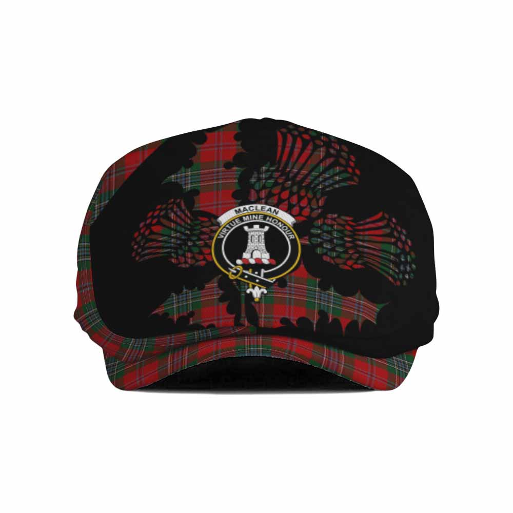 MacLean (McLean) Tartan Family Crest Flat Cap, Jeff Cap Scotland Thistle Floral
