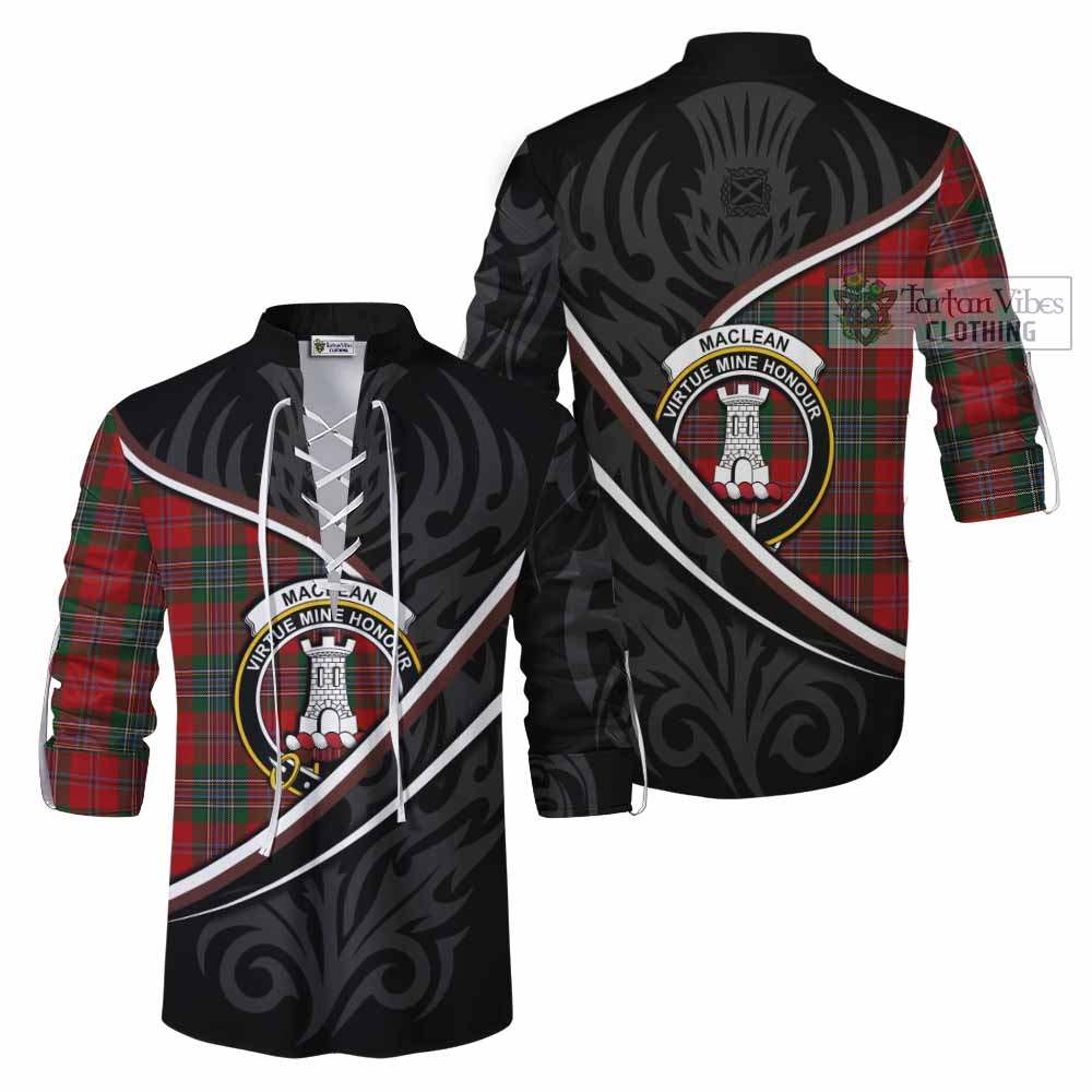 MacLean (McLean) Tartan Family Crest Ghillie Kilt Shirt Celtic Scottish Thistle Floral - Tartan Vibes Clothing