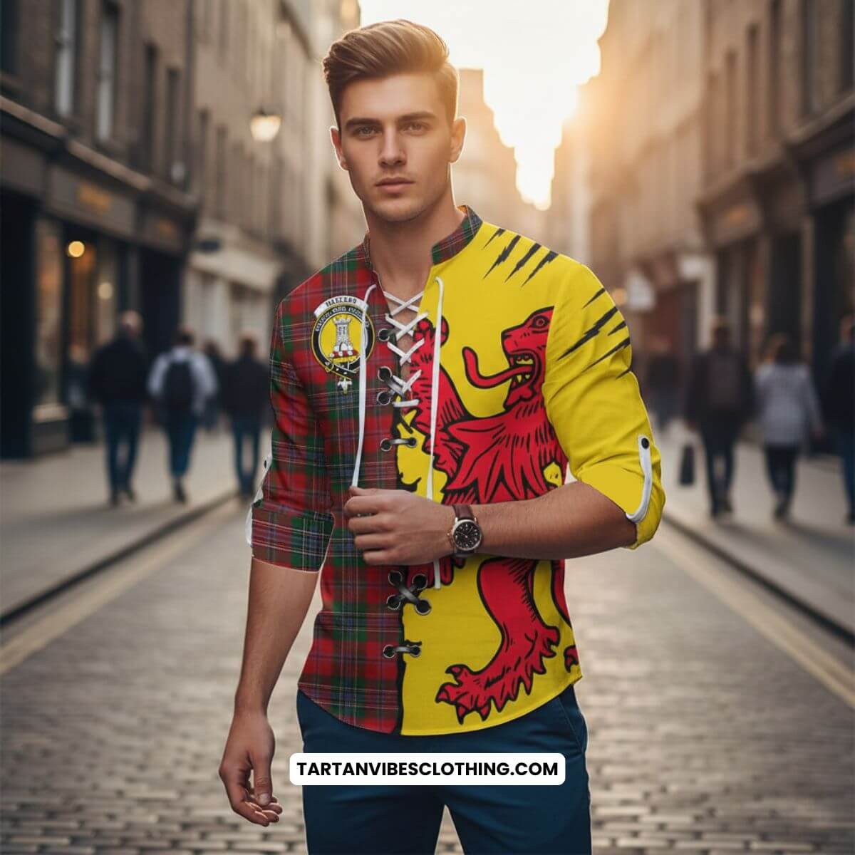 MacLean (McLean) Tartan Family Crest Ghillie Kilt Shirt Lion Rampant Honor