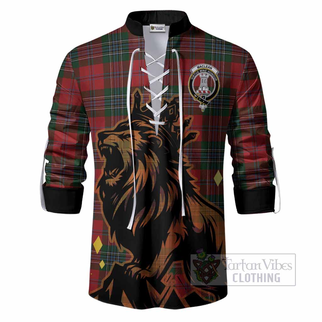 MacLean (McLean) Tartan Family Crest Ghillie Shirt Crowned Lion Roaring