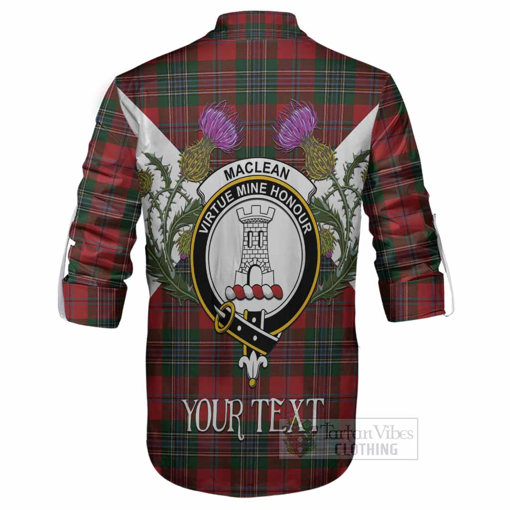 MacLean (McLean) Tartan Family Crest Ghillie Shirt Scottish Burns Night Thistle Floral