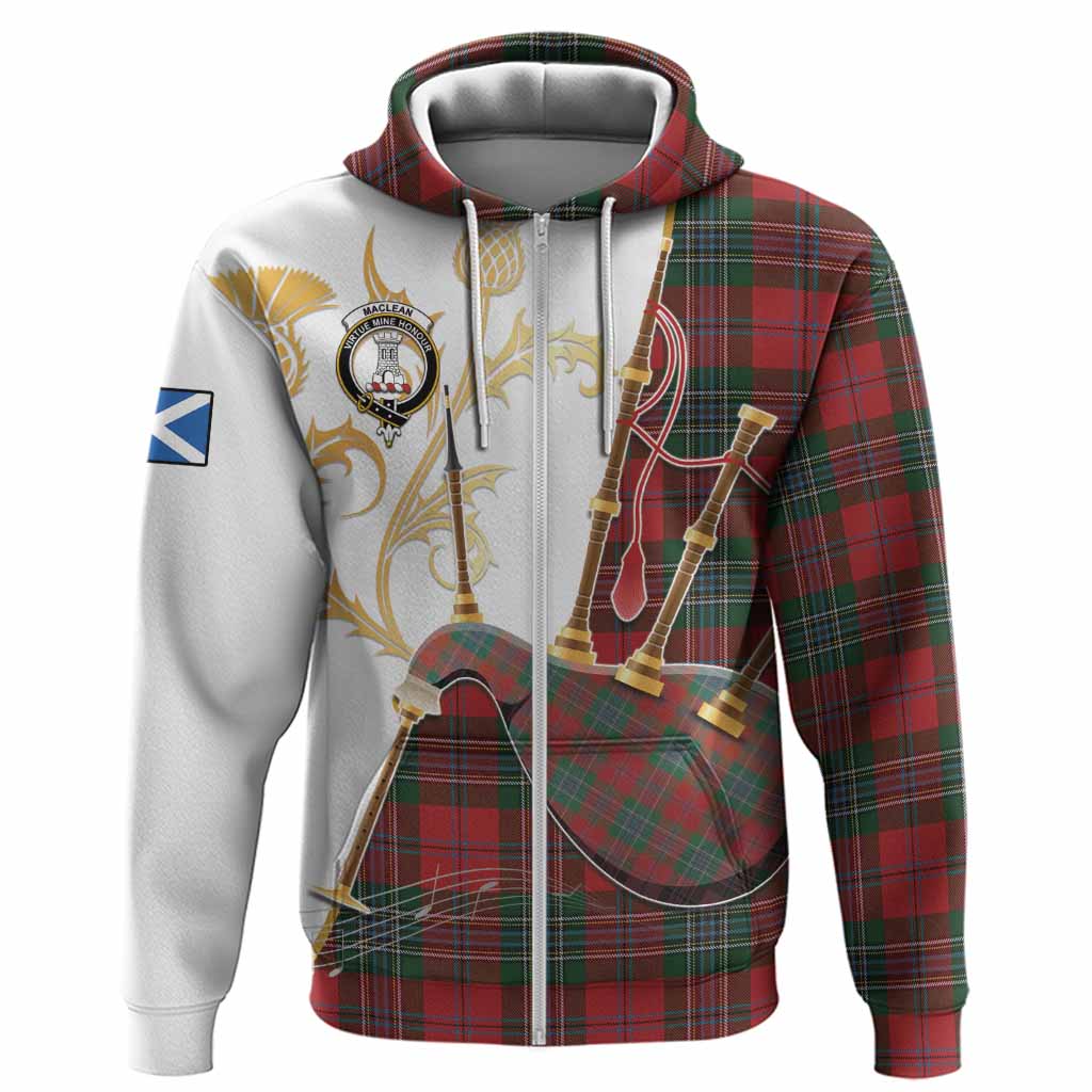 MacLean (McLean) Tartan Family Crest Hoodie Bagpipes with Scottish Thistle