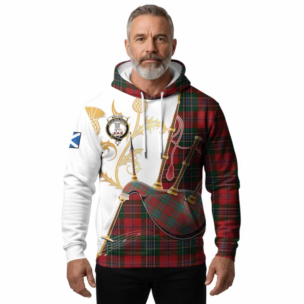 MacLean (McLean) Tartan Family Crest Hoodie Bagpipes with Scottish Thistle