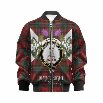 MacLean (McLean) Tartan Family Crest Kid Bomber Jacket Scottish Burns Night Thistle Floral