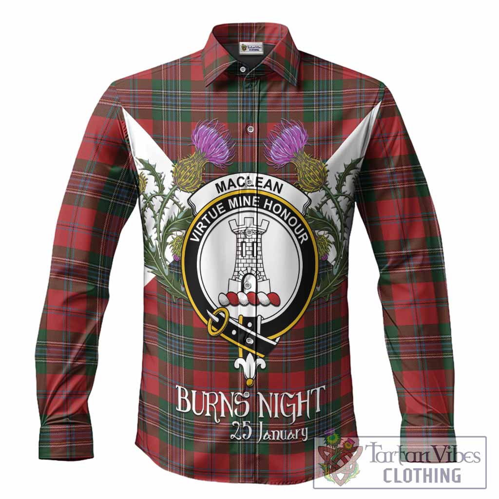 MacLean (McLean) Tartan Family Crest Long Sleeve Button Shirts Scottish Burns Night Thistle Floral