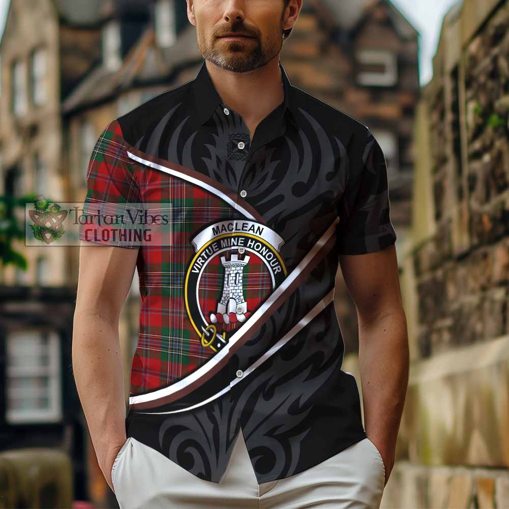 MacLean (McLean) Tartan Family Crest Short Sleeve Button Shirt Celtic Scottish Thistle Floral - Tartan Vibes Clothing