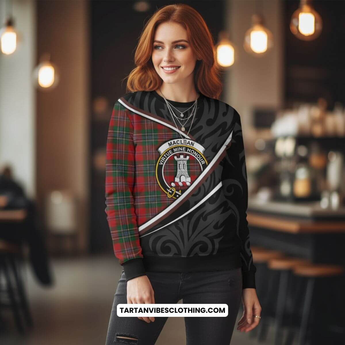 MacLean (McLean) Tartan Family Crest Sweatshirt Celtic Scottish Thistle Floral