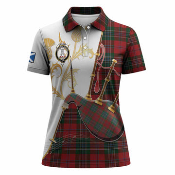 MacLean (McLean) Tartan Family Crest Women Polo Shirt Bagpipes with Scottish Thistle