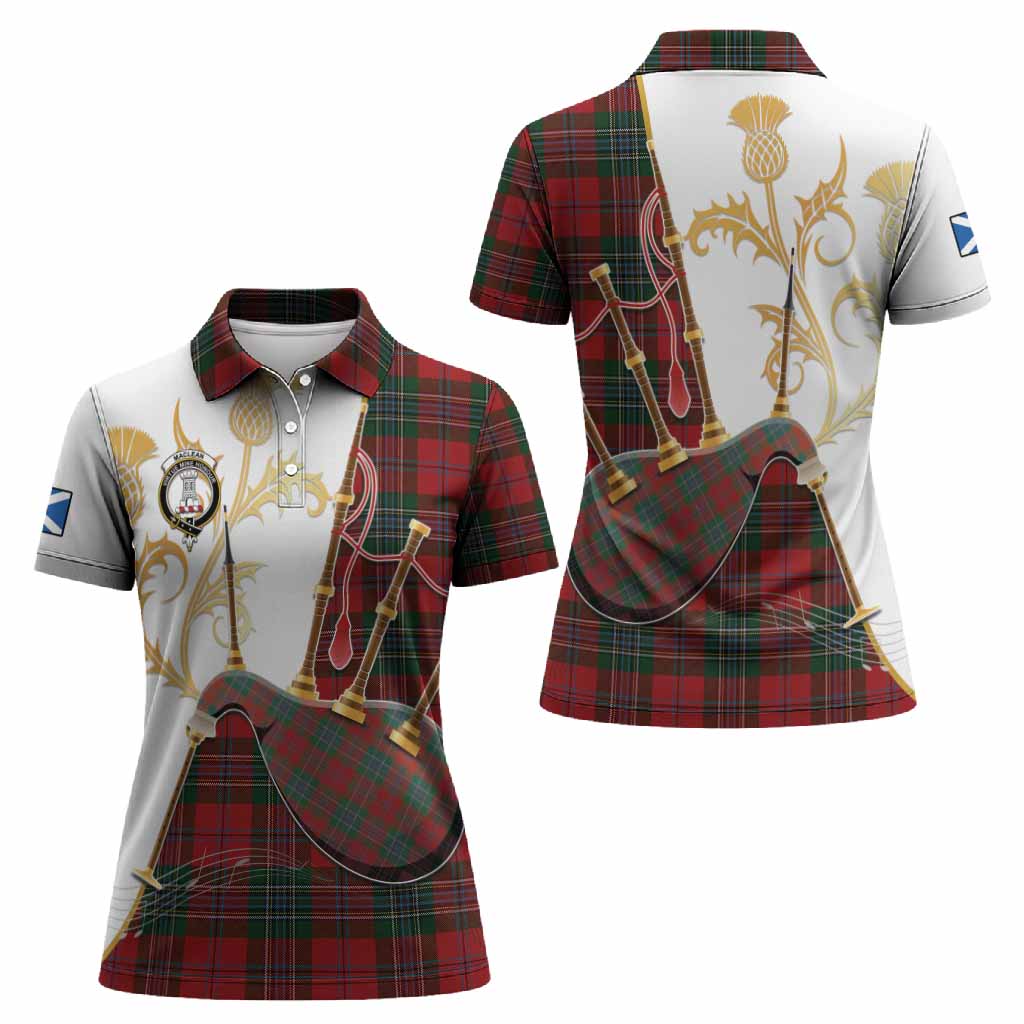 MacLean (McLean) Tartan Family Crest Women Polo Shirt Bagpipes with Scottish Thistle