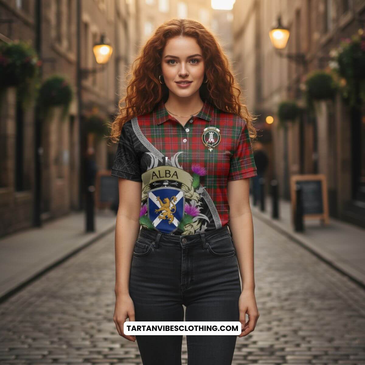 MacLean (McLean) Tartan Family Crest Women's Polo Shirt Lion Rampant Royal Thistle Shield Celtic Inspired