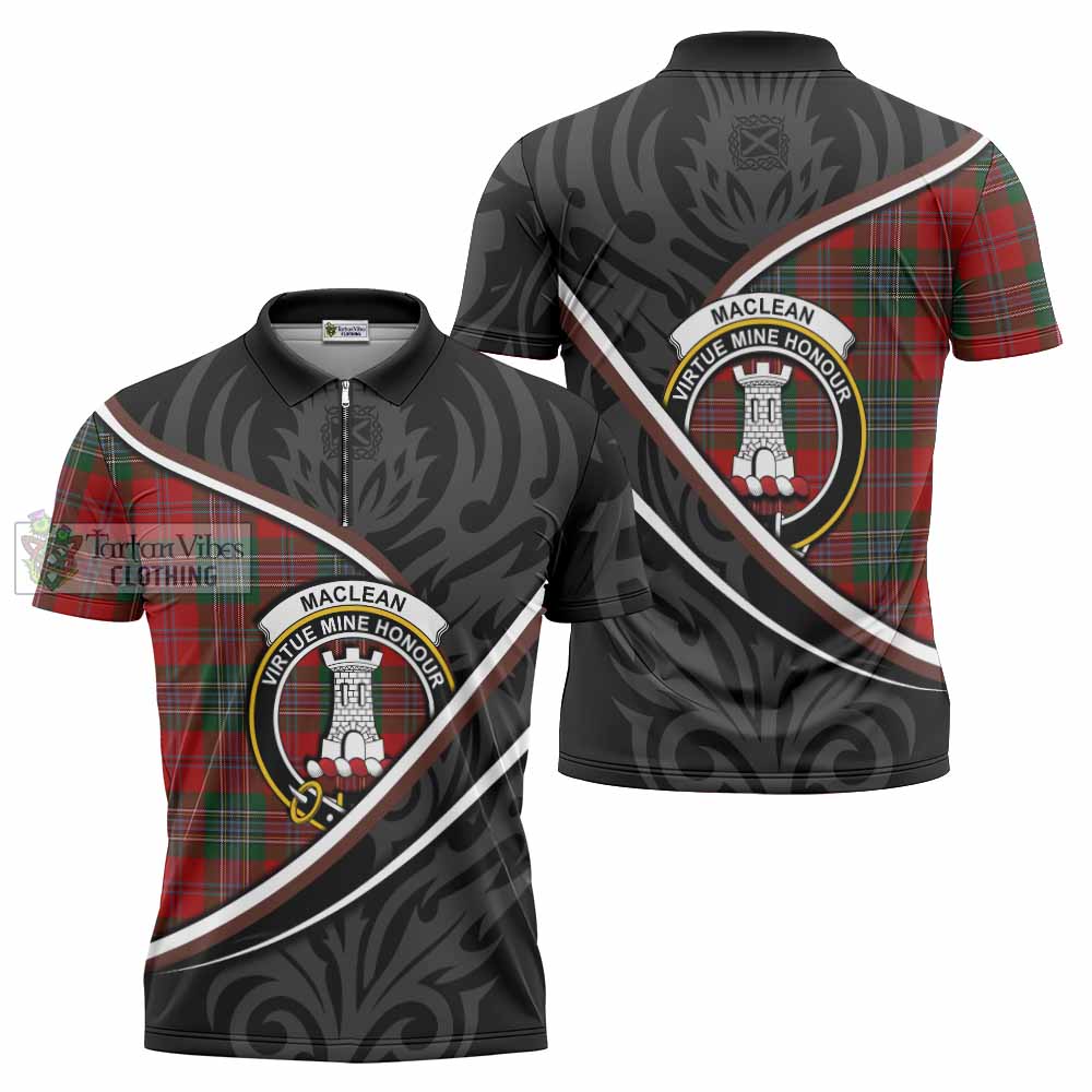 MacLean (McLean) Tartan Family Crest Zipper Polo Shirt Celtic Scottish Thistle Floral - Tartan Vibes Clothing