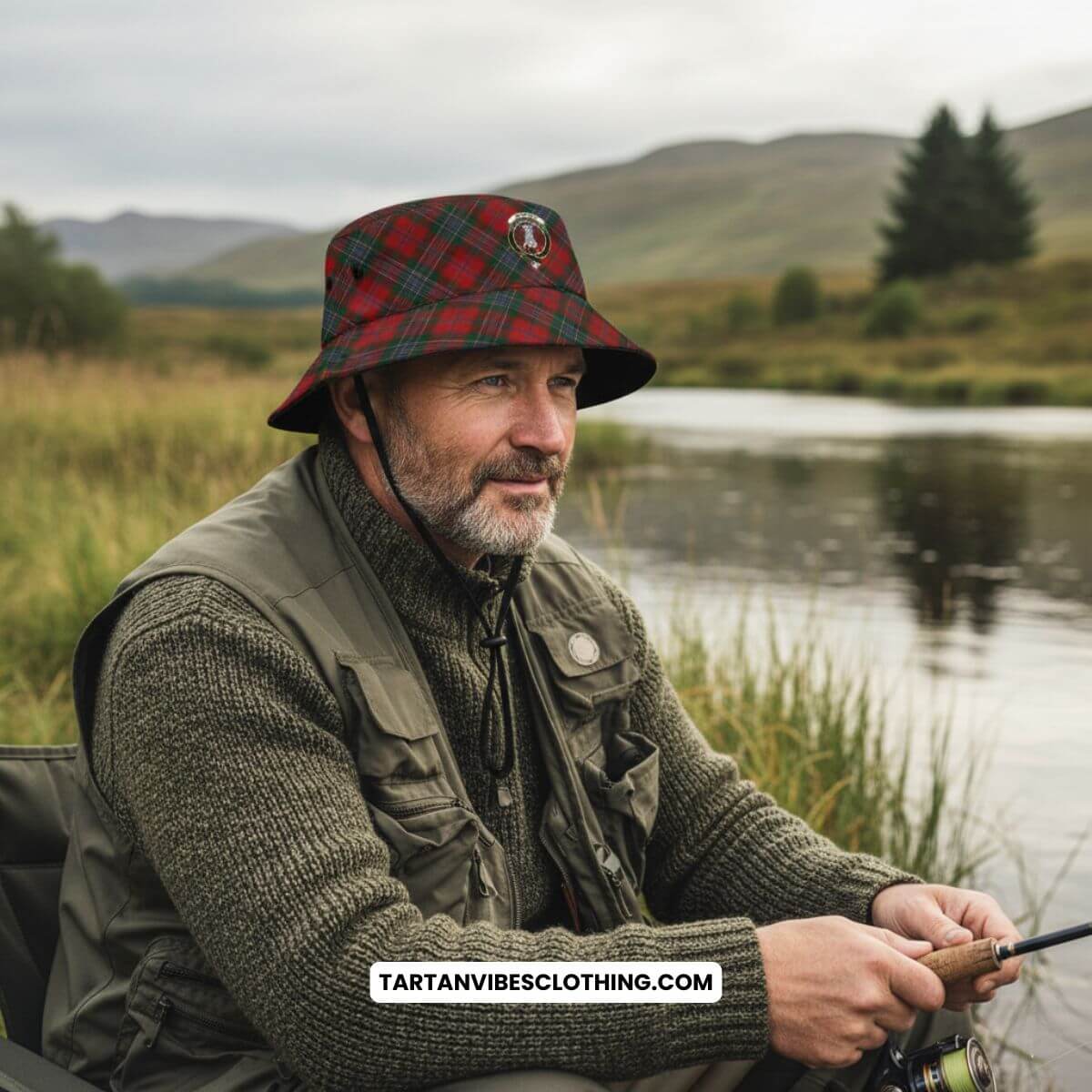 MacLean (McLean) Tartan Fishing Hat with Family Crest