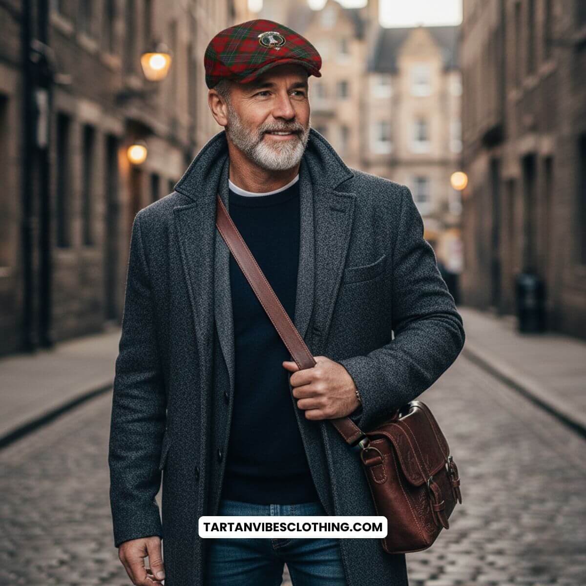 MacLean (McLean) Tartan Flat Cap, Jeff Cap Cross Style with Family Crest