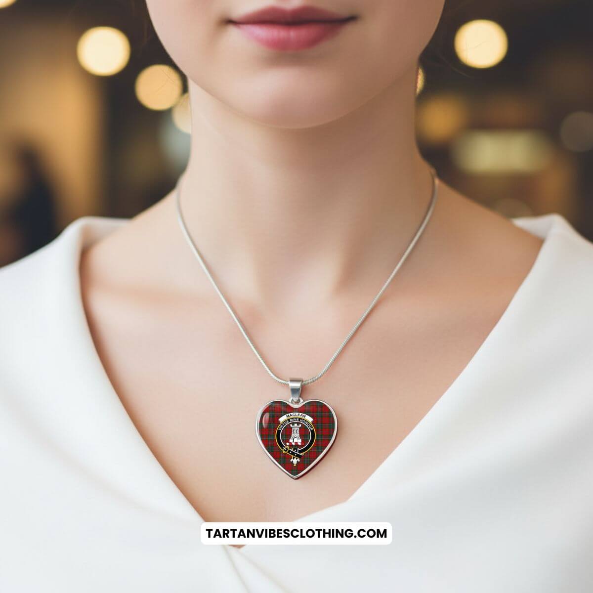 MacLean (McLean) Tartan Heart Necklace with Family Crest
