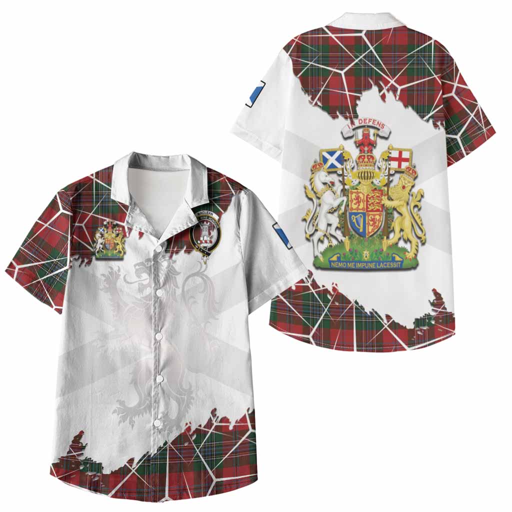 MacLean (McLean) Tartan Kid Hawaiian Shirt with Family Crest and Lion Rampant Grunge Style