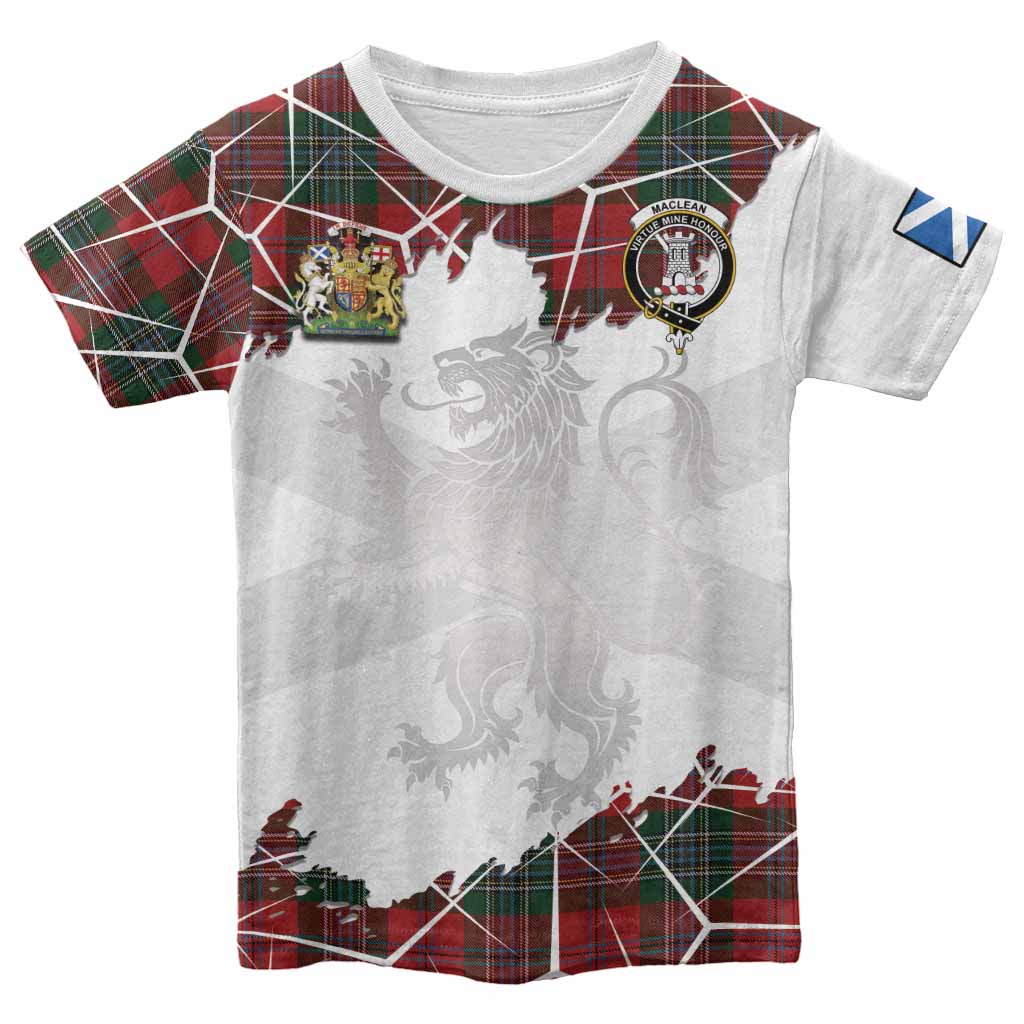 MacLean (McLean) Tartan Kid T-shirt with Family Crest and Lion Rampant Grunge Style