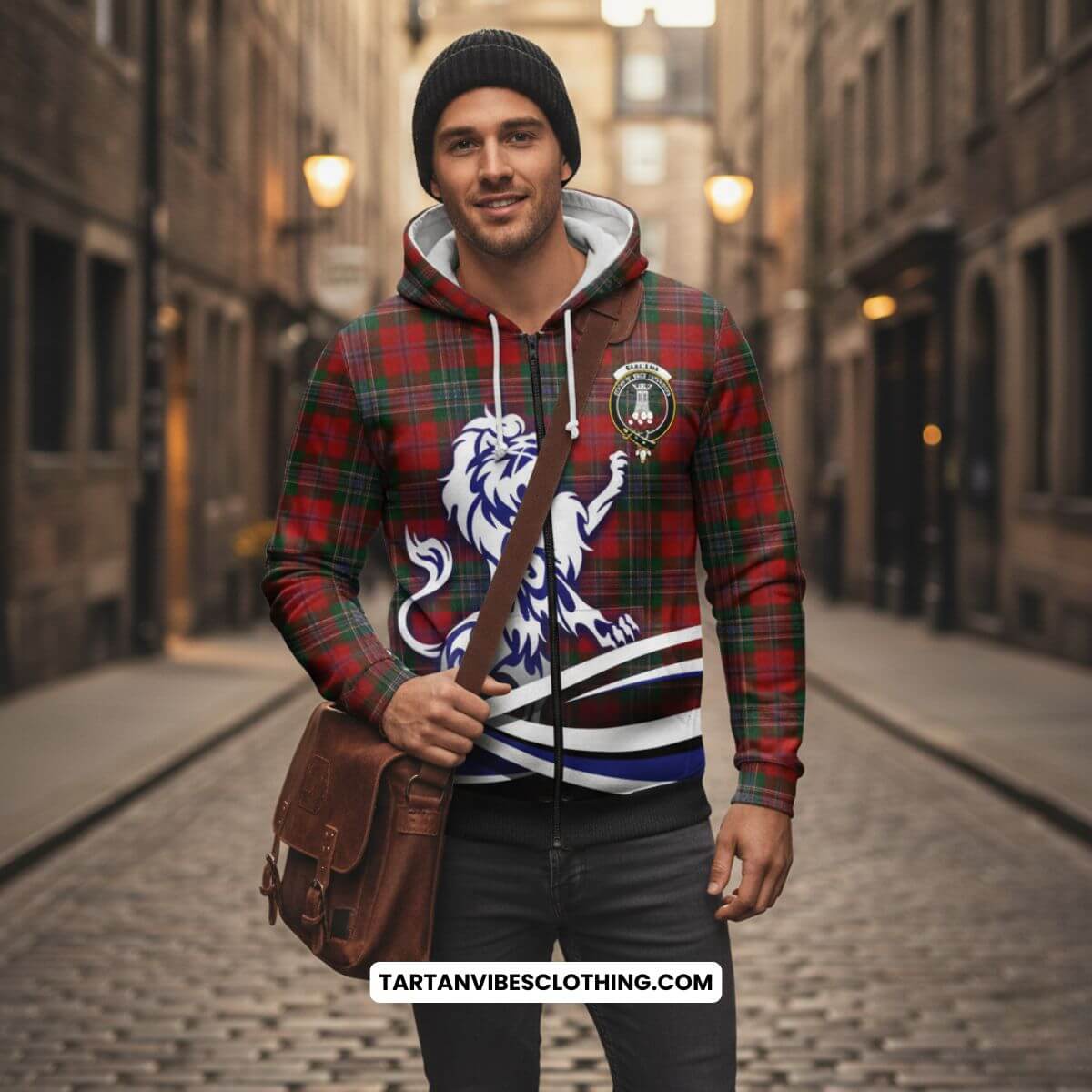 MacLean (McLean) Tartan Hoodie with Family Crest Celtic Wolf Style