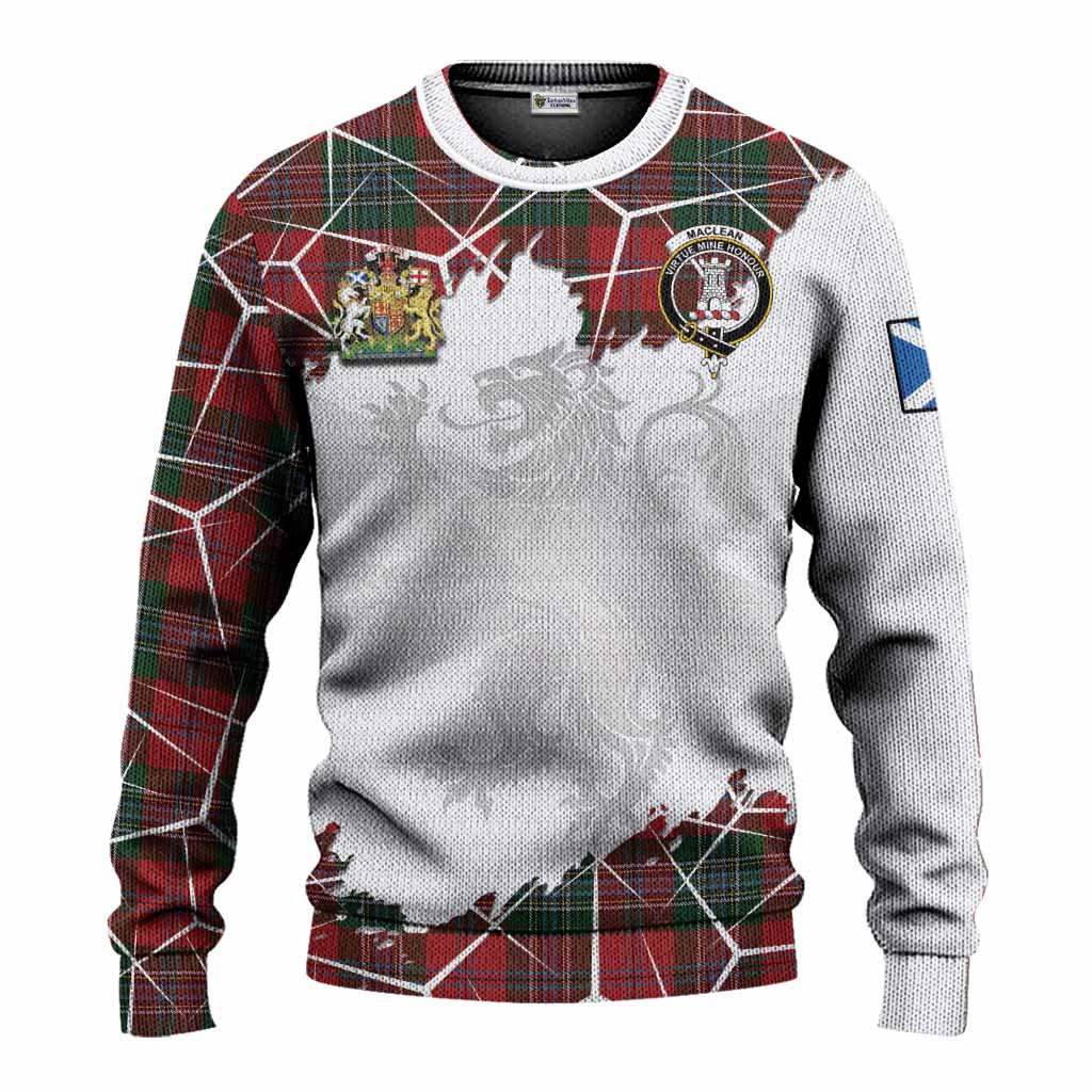 MacLean (McLean) Tartan Knitted Sweater with Family Crest and Lion Rampant Grunge Style