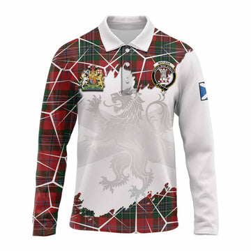 MacLean (McLean) Tartan Long Sleeve Polo Shirt with Family Crest and Lion Rampant Grunge Style