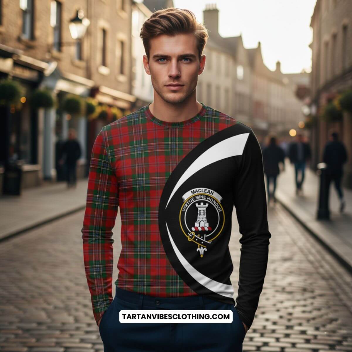 MacLean (McLean) Tartan Long Sleeve T-Shirt with Family Crest Circle Style