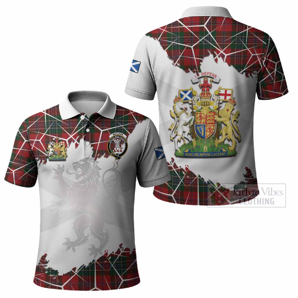 MacLean (McLean) Tartan Polo Shirt with Family Crest and Lion Rampant Grunge Style