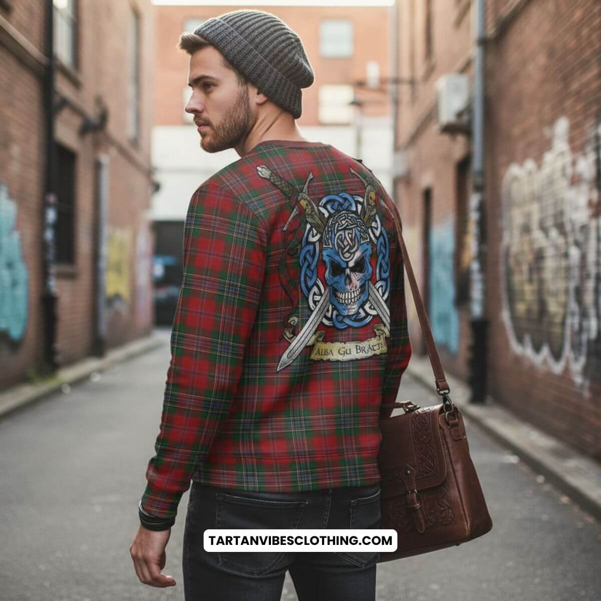 MacLean (McLean) Tartan Sweatshirt with Family Crest Celtic Skull Style