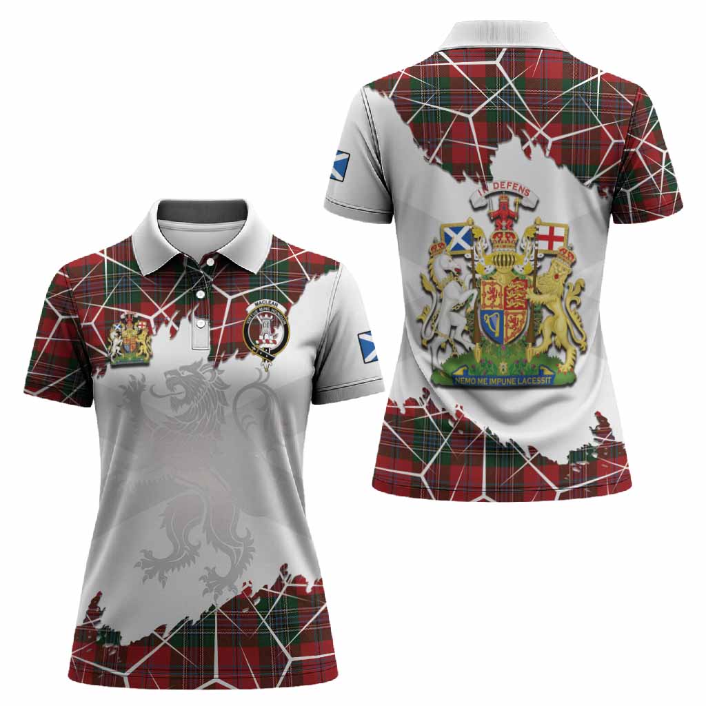 MacLean (McLean) Tartan Women Polo Shirt with Family Crest and Lion Rampant Grunge Style