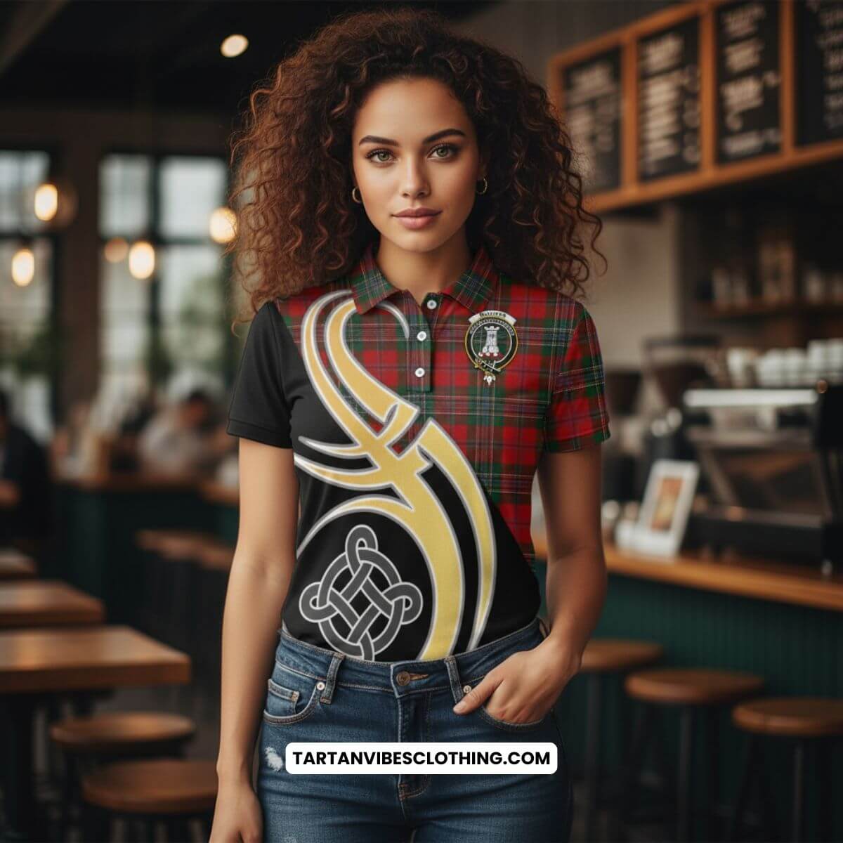 MacLean (McLean) Tartan Women's Polo Shirt with Family Crest and Celtic Symbol Style