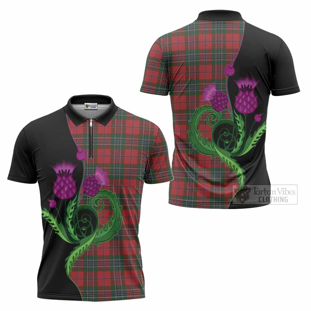 MacLean (McLean) Tartan Zipper Polo Shirt Traditional Scottish Thistle