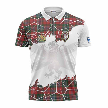 MacLean (McLean) Tartan Zipper Polo Shirt with Family Crest and Lion Rampant Grunge Style
