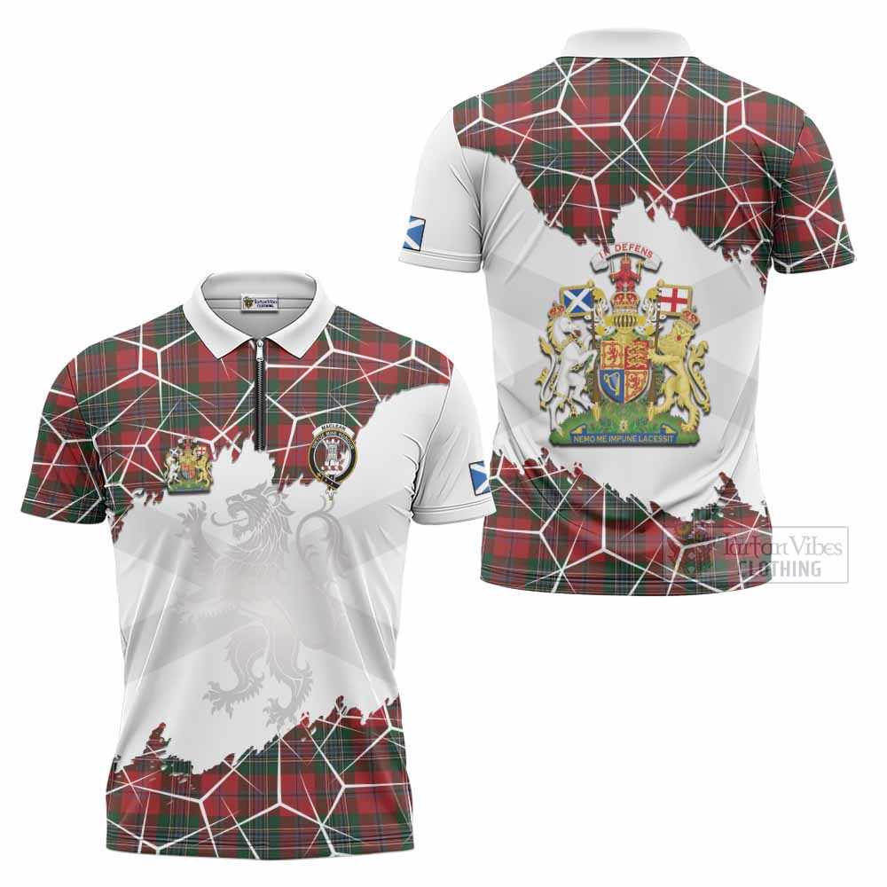 MacLean (McLean) Tartan Zipper Polo Shirt with Family Crest and Lion Rampant Grunge Style